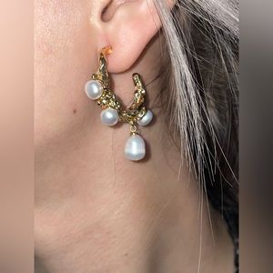 French Baroque Fresh Water Pearl Earrings in Gold
